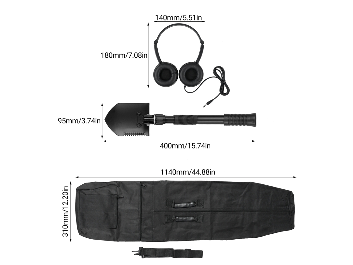 Accesorios Para Detector De Metales: Auriculares, Pala Plegable Y Mochila Para Detección Y Excavación En La Playa.