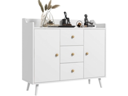 Buffet com 2 Portas, 3 Gavetas e Pés de Madeira Maciça, Estilo Moderno, 90 X 32 X 80 Cm, Branco. ZENCORE SERVICES