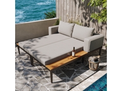 Sofá cama doble para terraza exterior, 150 x 140 x 30 cm, multifuncional, impermeable, con estante metálico, estilo poliéster gris.