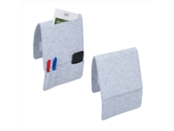 Relaxdays Organizador Cama 5 Compartimentos, Cierre Contacto Fieltro, Bolsillo Cabecero, 33,5 X 25 X 3 Cm, Gris Claro