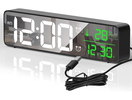 Reloj Despertador Digital Reloj Led Digital Espejo Despertador con 42 Sonidos Temperatura y Fecha Reloj de Pared Led con Brillo de Pantalla Grande ...