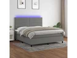 Cama Box Spring Colchón Y Luces Led Tela Gris Oscuro 160x200 Cm