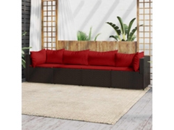 Conjunto de jardín de 4 piezas con cojines de mimbre marrón DKD Home Decor