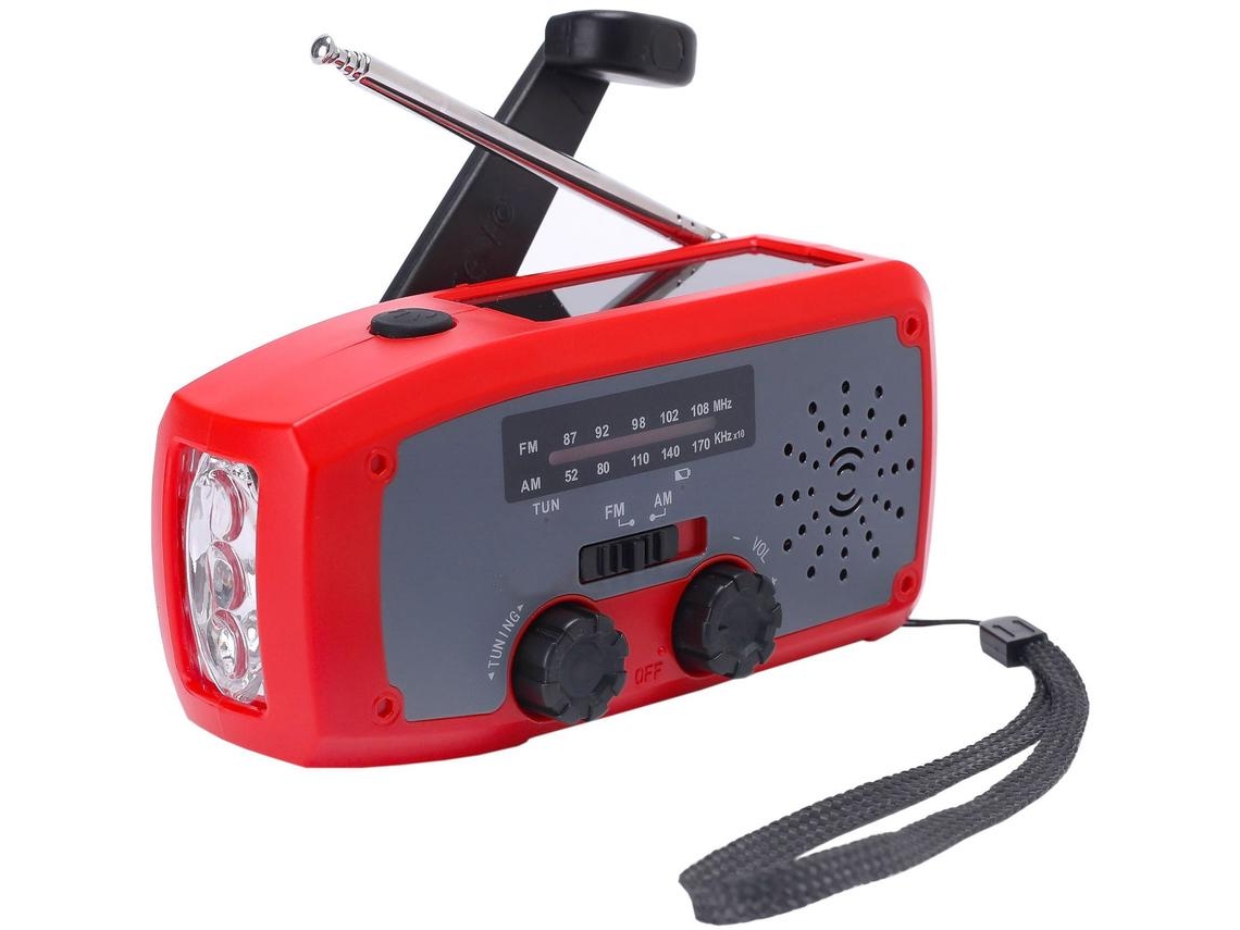 Radio Meteorológica Solar De Emergencia Am/fm Con Manivela De 2000 Mah Y Linterna Led Para Exteriores (roja), Chrui