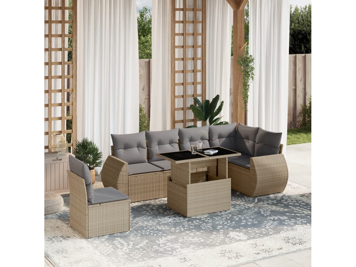 Conjunto de 7 sofás de jardín con cojines de mimbre beige de Dkd Home Decor