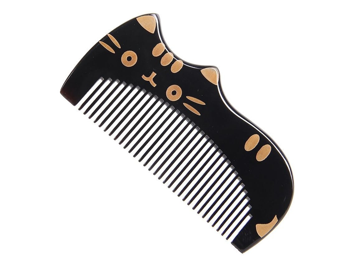 Peineta Con Forma De Gato, Hecha A Mano, De Cuerno De Búfalo Natural, Para Niños Y Niñas, 4x2 Pulgadas.