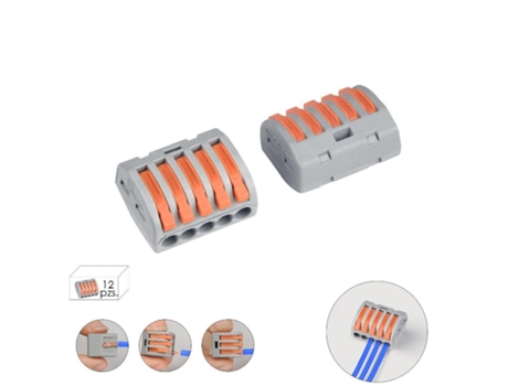 Regleta conexion rapida, conexion electrica 5 polos, 4mmø, 12 unidades.