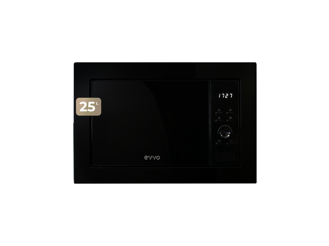 Evvo Microondas Integrable Mi35 Negro, 25l, Grill 1000w, 8 Funciones, Multifunción, Temporizador 60 Min, Display Digital, Negro