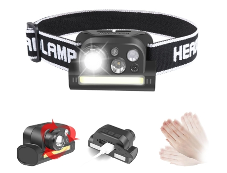Linterna Frontal Recargable con Linterna Frontal Led Magnética y Zoom con Sensor de Movimiento para Correr La TURMIN