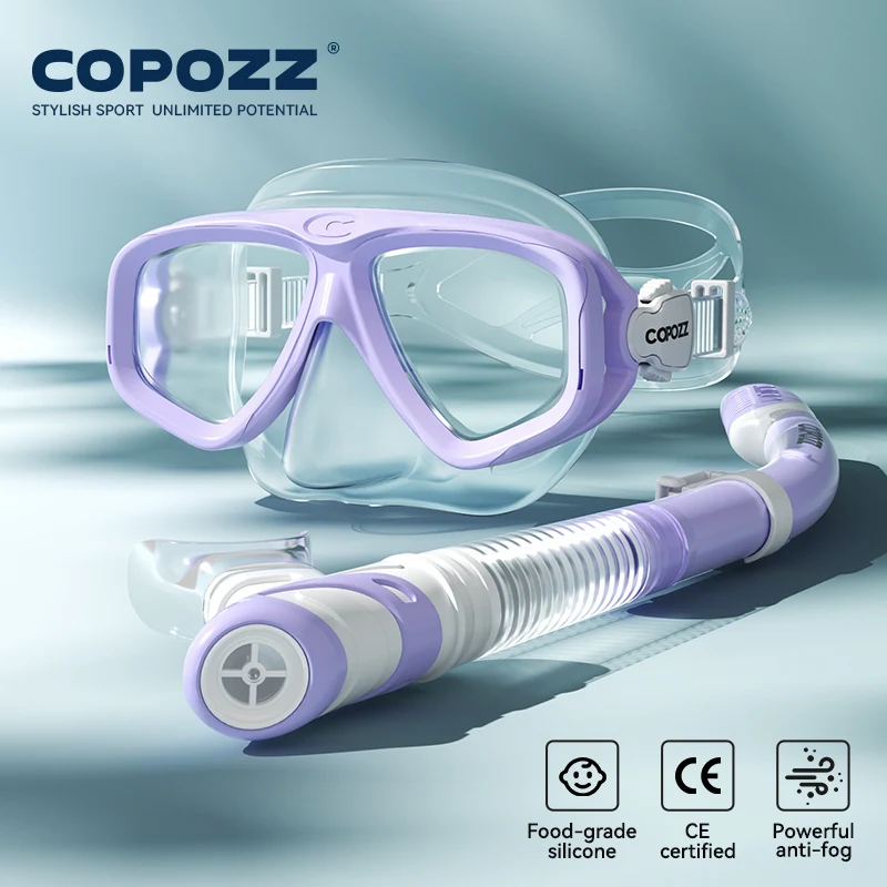 Máscara De Buceo Profesional (morada Transparente), Antivaho, Con Cristal Templado, Unisex.