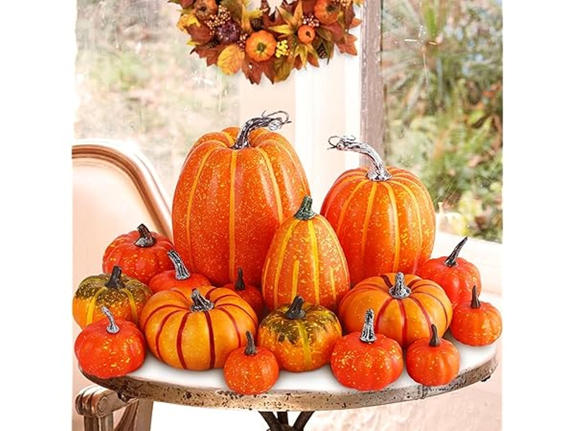 Decoraciones Artificiales De Calabazas Otoñales Para Exteriores, Ideales Para Otoño Y Halloween (16 Piezas), Ergonómicas, Para Uso Diario.