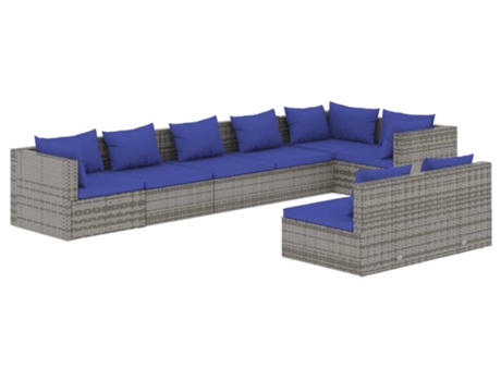 Conjunto 8 de muebles de jardín VIDAXL y cojines ratán sintético gris