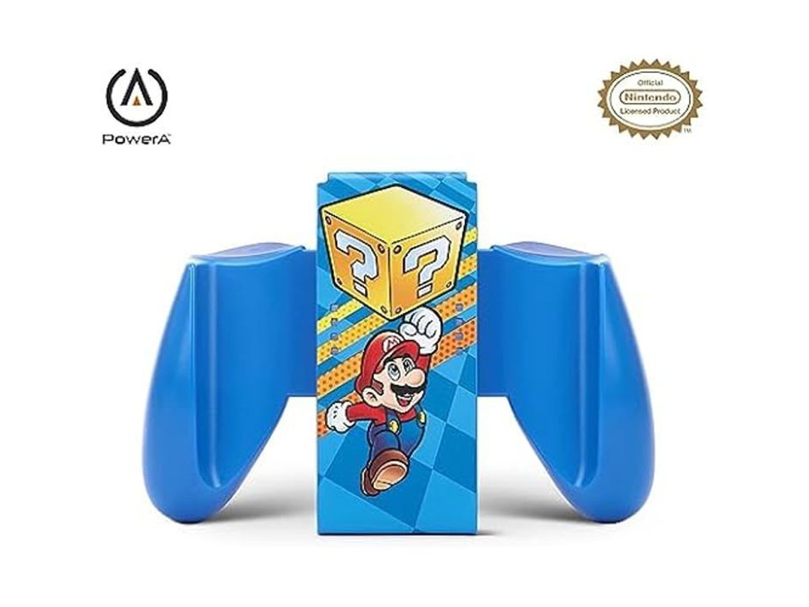 Mando Joy Con Powera con agarre cómodo, diseño de Mario Mystery Block, ergonómico, compatible con Nintendo Switch.