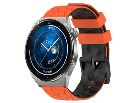 Correa de reloj inteligente para Huawei Watch GT3 Pro 46 mm 22 mm Patrón de fútbol Correa de reloj de silicona de dos colores (naranja + negro)