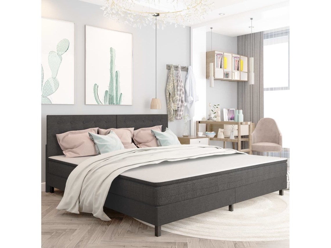 Cama Box Spring Tela Gris Oscuro 200x200 Cm