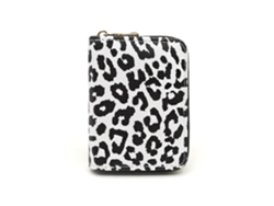 Tarjetero Con Estampado De Leopardo - Clip Para Tarjetas De Mujer - Tarjetero De Gran Capacidad - Blanco Y Negro