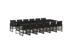 Juego de 13 piezas de comedor de jardín con cojines de mimbre, color negro, EXCLUSIVA DE LA CASA