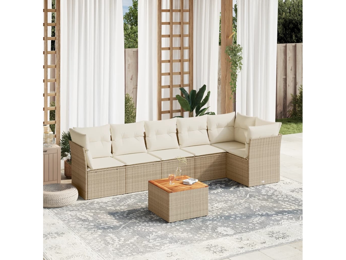 Conjunto de 7 sofás de jardín con cojines de mimbre beige de Dkd Home Decor