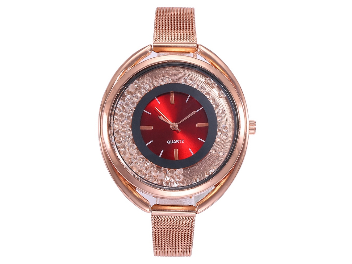 Reloj De Pulsera Para Mujer Vansvar De Aleación Metálica Con Esfera Redonda Granulada (rojo)