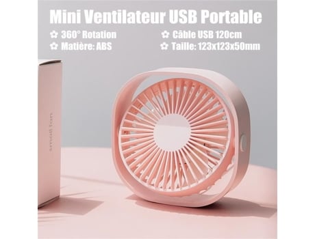 Mini Ventilador Portátil Usb Rotación 360° Refrigeración Aire Acondicionado « Rosa