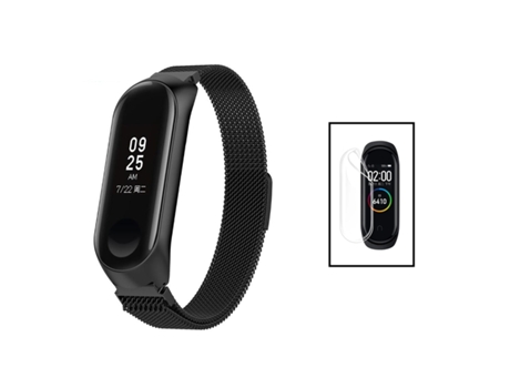 Kit PHONECARE Correa Milanese Loop Cierre Magnético + Película de Gel Full Cover para Xiaomi Mi Band 7 Negro / Transparente