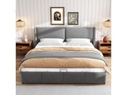 Cama Doble 180x200cm Con Cabecera Hidráulica, Amplio Almacenaje, Diseño Binaural, Incluye Almohada, Color Gris