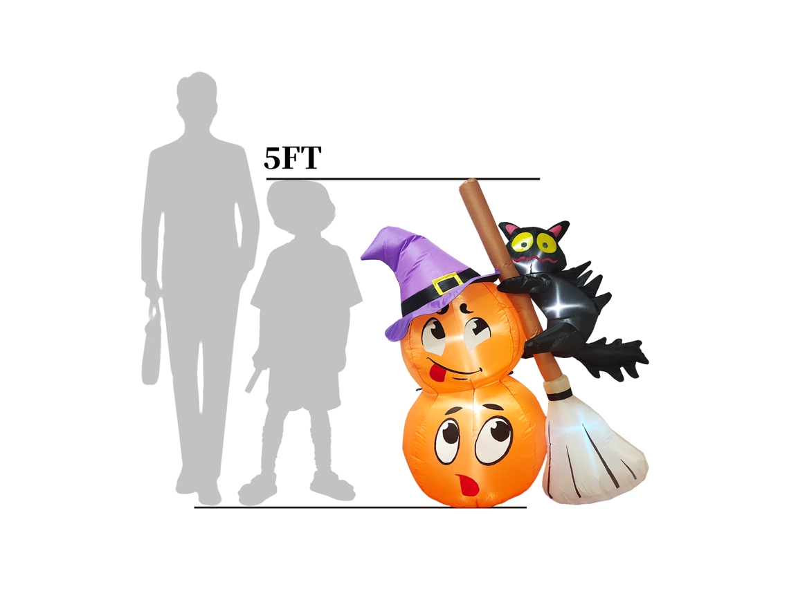Globos Hinchables De Halloween Al Aire Libre 5ft Calabaza Con Gato Led Para Jardín Y Fiesta