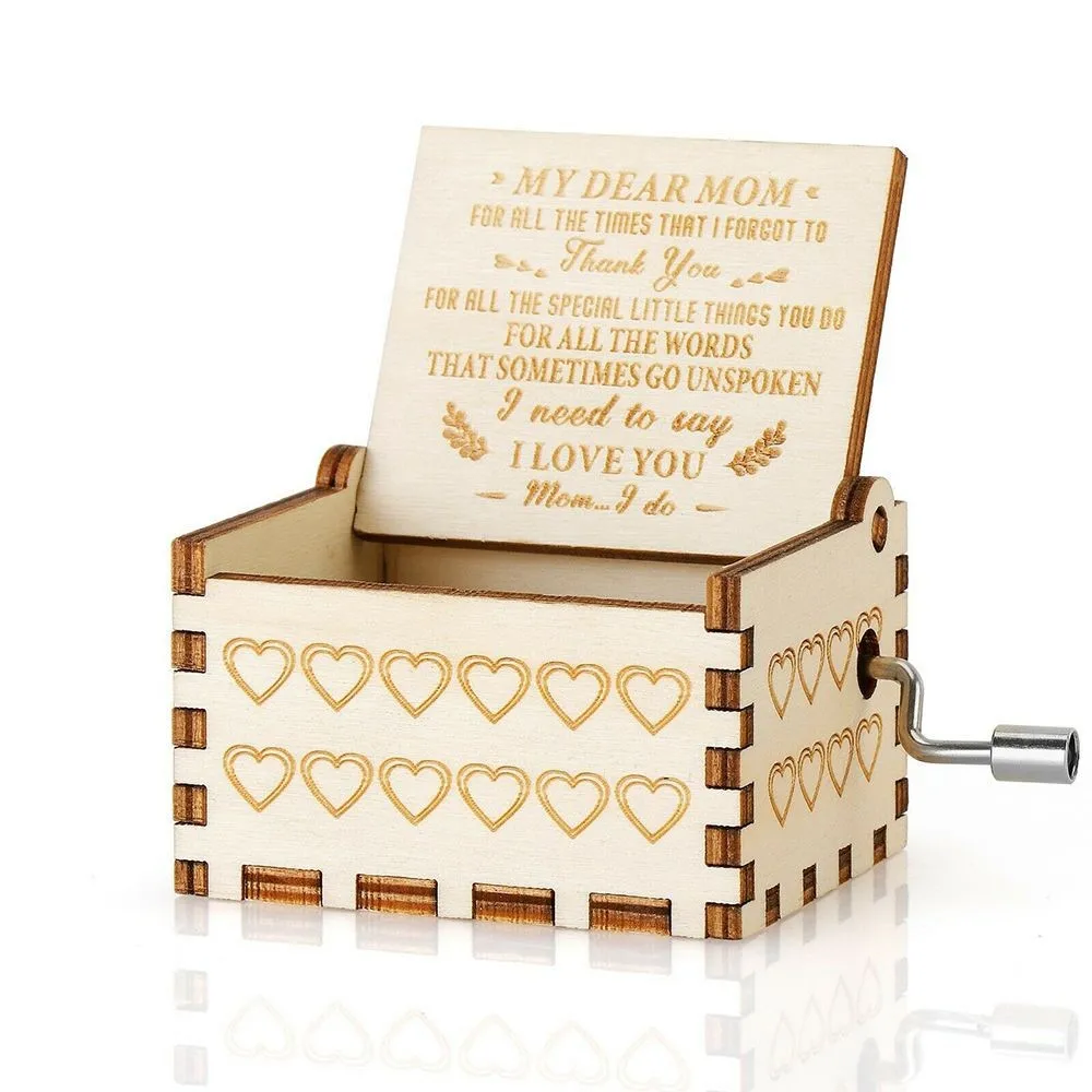 (para Mamá 1) Caja De Música De Madera Con Manivela Y Mecanismo Silencioso, Un Regalo Romántico De Aniversario.