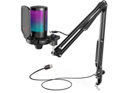 Kit de micrófono para videojuegos, botón de silencio, iluminación RGB y soporte, condensador cardioide. Mdug (negro)