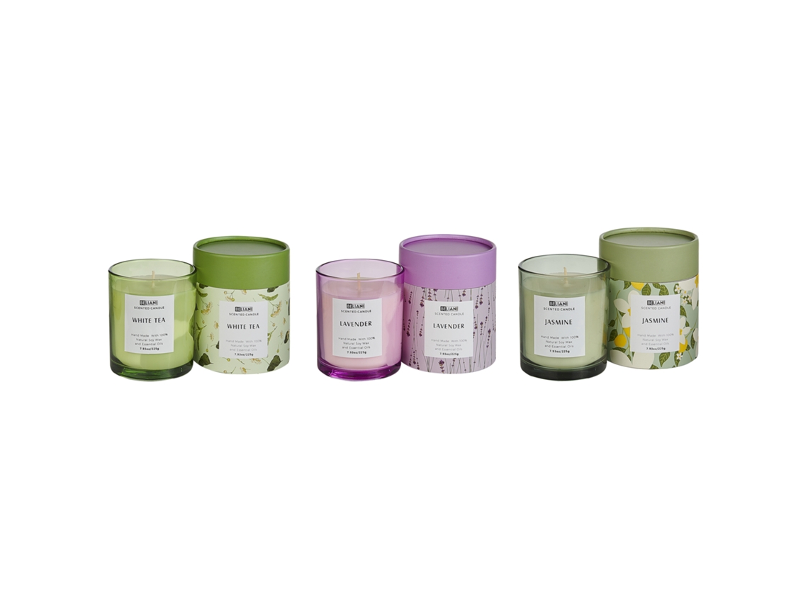 Conjunto de 3 velas aromáticas BELIANI Colorful barrel de Cera de soja Verde 8x8x9