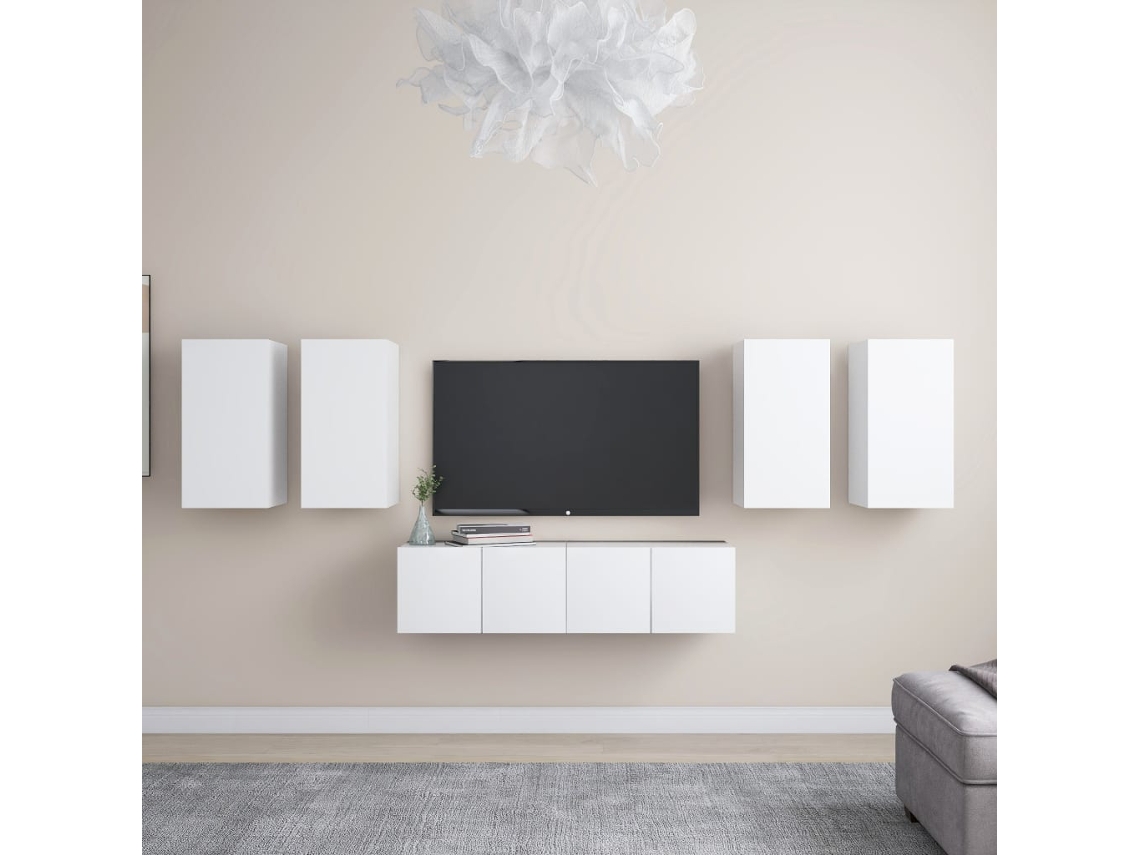 6 Pzs Pack de Muebles de Armario Tv Contrachapado Blanco