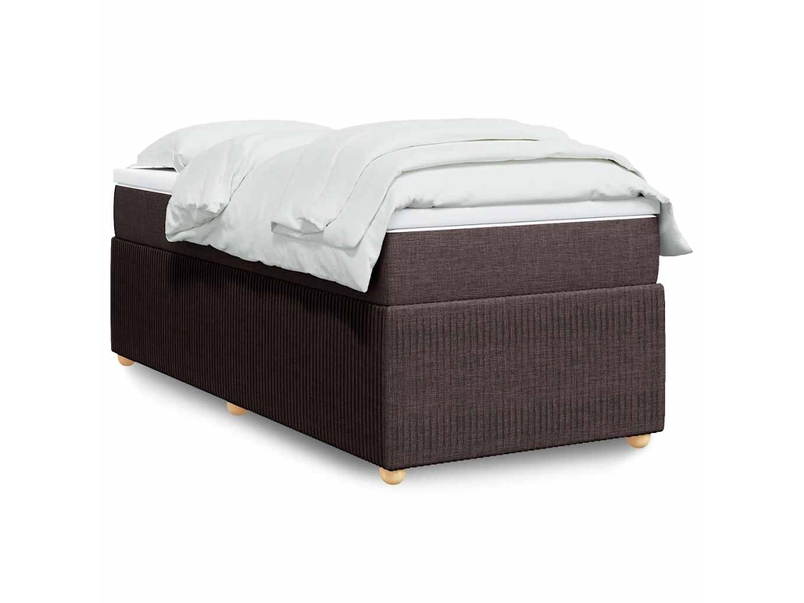 Cama Box Spring Con Colchón Tela Marrón Oscuro 80x200 Cm