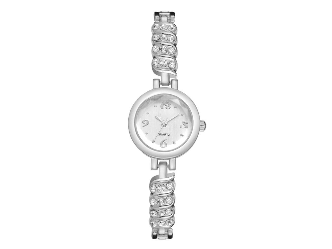 Exquisito Reloj De Pulsera Para Mujer Con Brazalete Y Movimiento De Cuarzo Con Diamantes De Imitación (plata Y Negro).