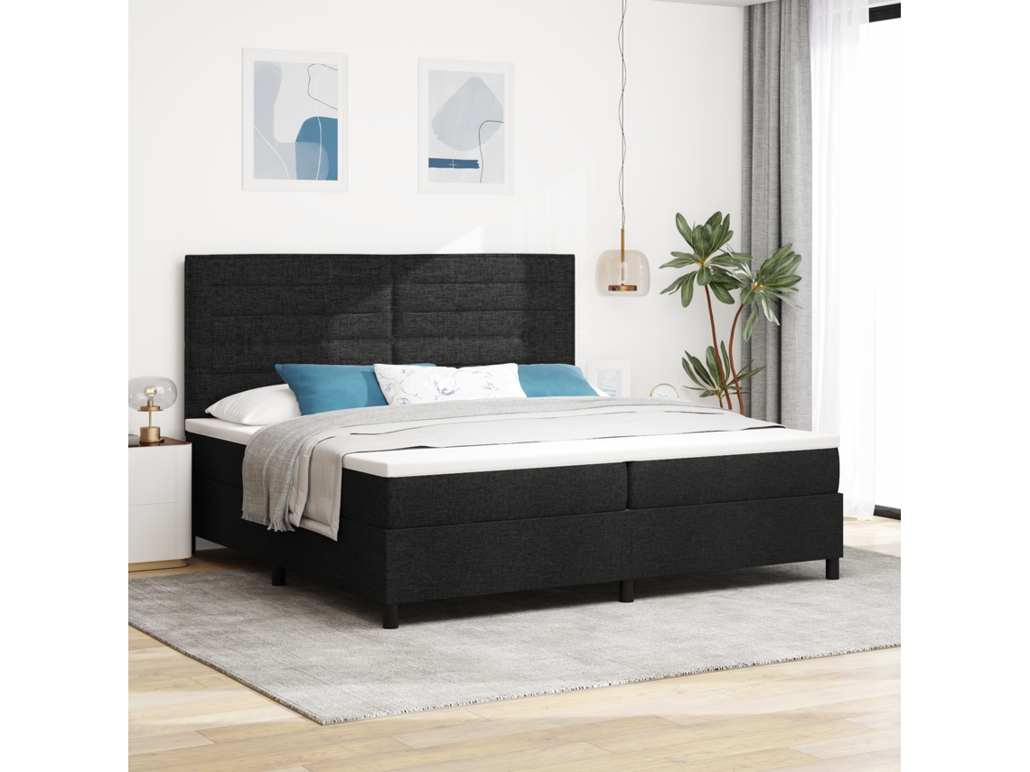 Cama Con Somier Y Colchón Con Led En Negro 200x200 Cm De Tela