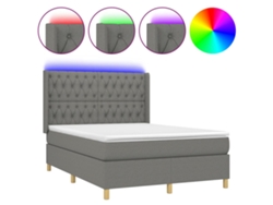 Maison Exclusive - Cama Box Spring Colchón Y Luces Led Tela Gris Oscuro 140x200 Cm