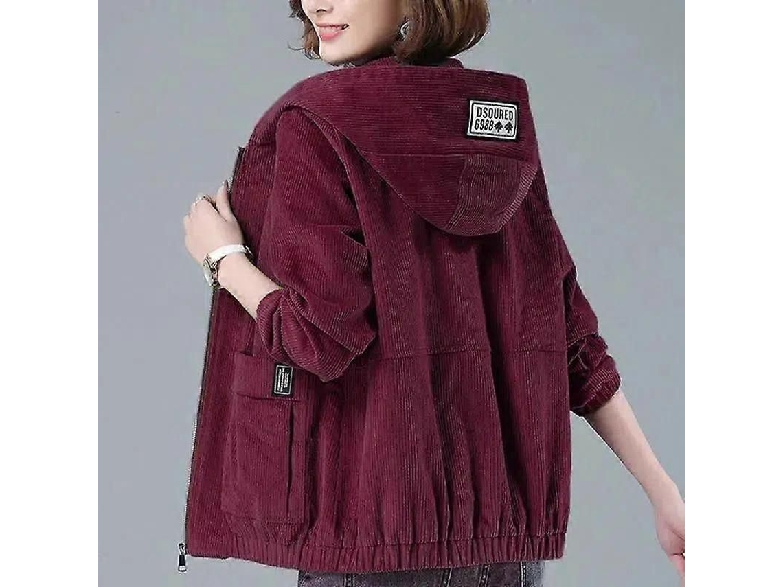 Corta Mujer Chaqueta Primavera Otoño Coreano Suelta Con Capucha Cremallera Casual Moda Rojo M