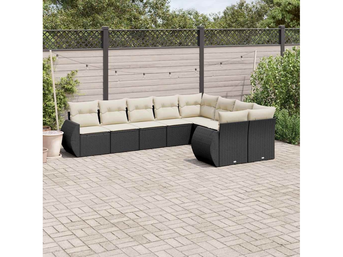 Conjunto de sofás de jardín de 9 piezas DKD Home Decor con cojines de mimbre negros