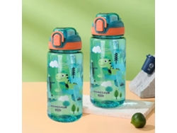Botella de agua de 600 ml con estampado de animales, con pajita y anticaídas. Mdug (verde, 2 unidades)