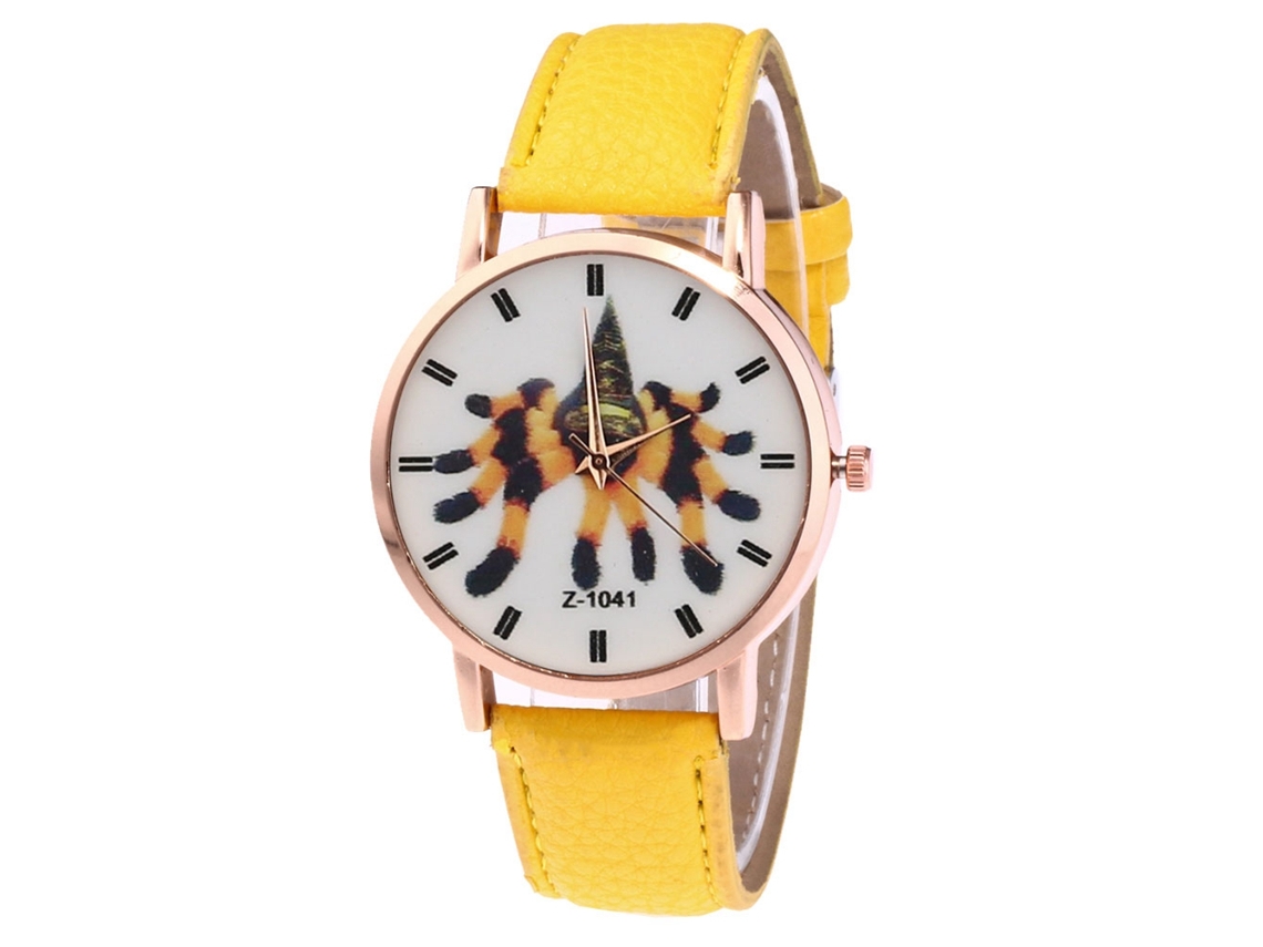 Reloj De Pulsera Analógico Para Pareja Con Elegante Correa De Piel Sintética Amarilla.