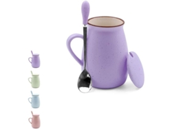 Bonitas Y Creativas Tazas De Café De Cerámica Moradas De 355 Ml Con Tapa Y Cuchara Para Té Y Café.