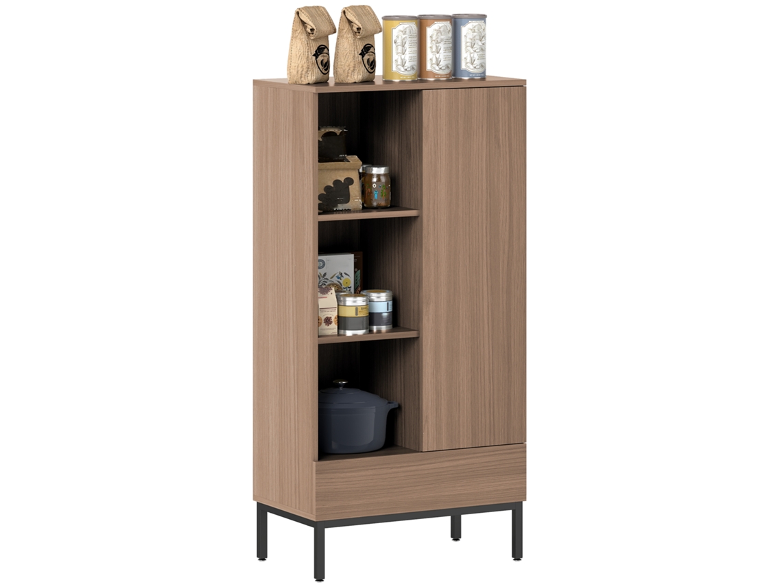 Aparador Moderno Porta Gaveta Prateleiras 3 Compartimentos Aberto Natural 60x34x121