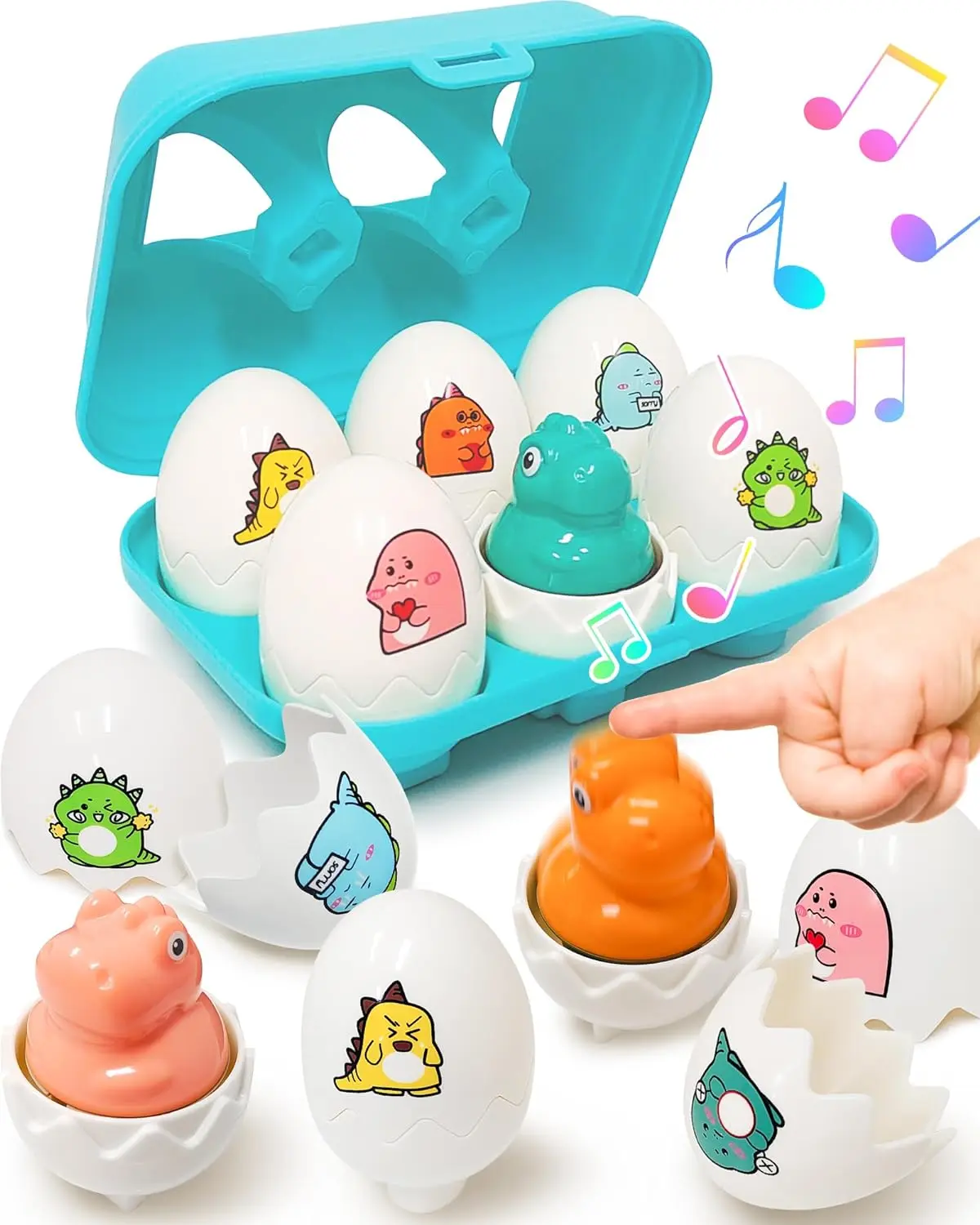 Juguetes de huevos de dinosaurio para niños, juego Montessori sensorial de aprendizaje temprano para emparejar y clasificar formas.