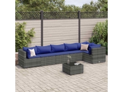 Conjunto de jardín de 7 piezas con cojines, ratán gris, DKD Home Decor