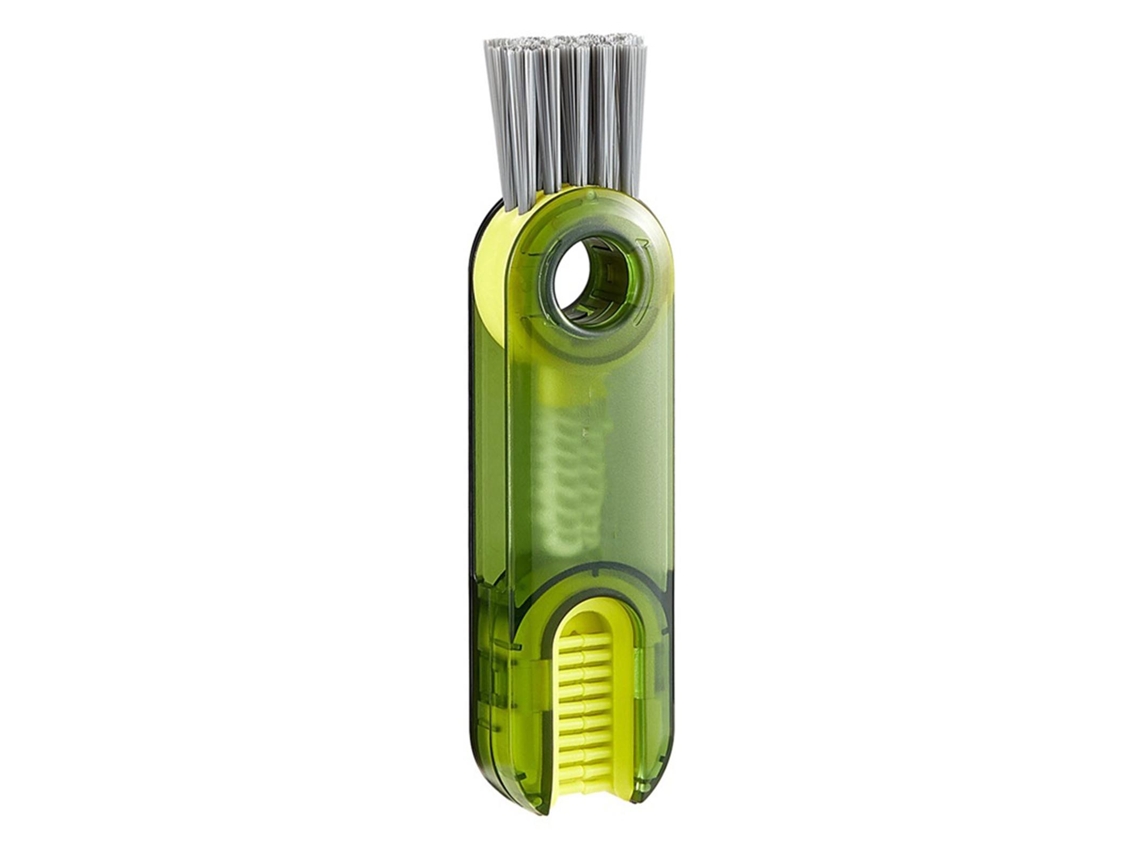 Cepillo De Limpieza 3 En 1 Para Tapas De Vasos Pequeños Con Orificio Para Gancho, Color Verde Transparente.