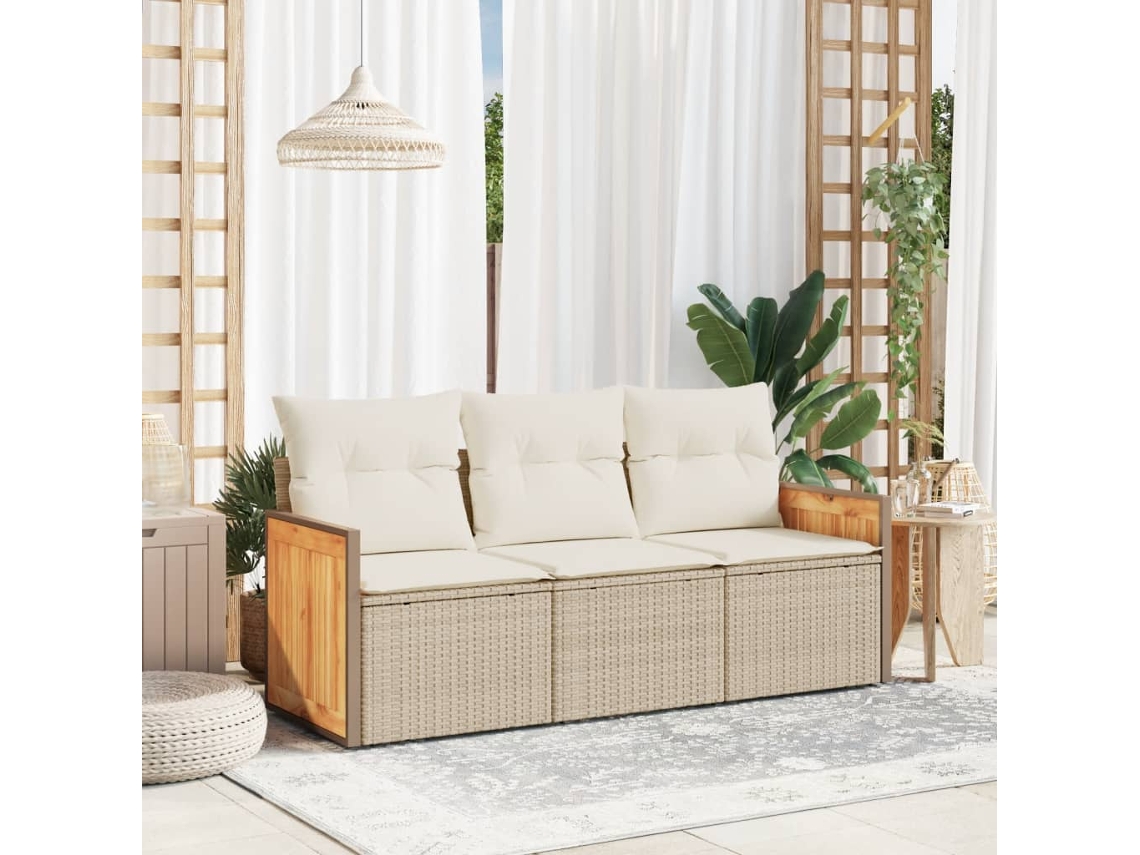 Conjunto de 3 sofás de jardín con cojines de mimbre beige de DKD Home Decor