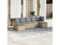 Conjunto de 7 sofás de jardín con cojines de mimbre beige de Dkd Home Decor