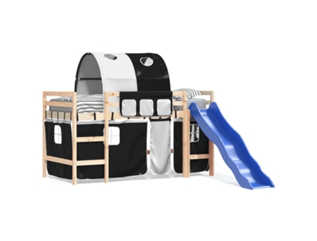 Cama alta niños VIDAXL con torre madera pino blanco negro (80x200cm)