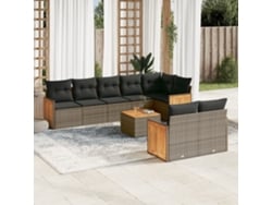 Conjunto de sofá de jardín de 9 piezas con cojines, mimbre gris, DKD Home Decor