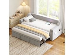 Sofá Cama Tapizado, 90/180x190 Cm, Con Sistema Estéreo Smart Bluetooth, Con Compartimentos De Almacenamiento, Con Somier, Gris Claro