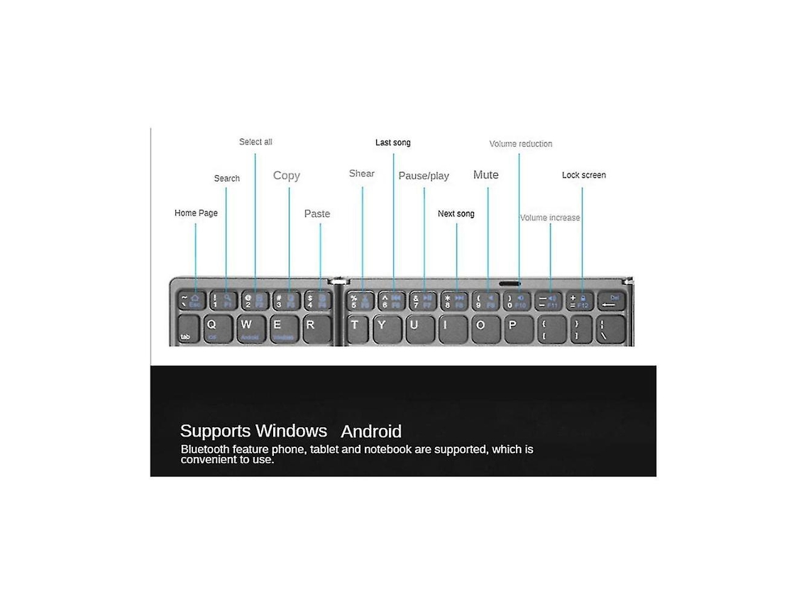 Teclado plegable inalámbrico con panel táctil y ratón, miniteclado recargable para Windows Everley891